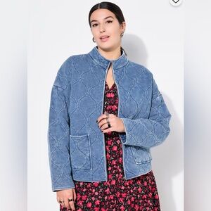 Ulla Popken Blue Quilted Bomber Jacket